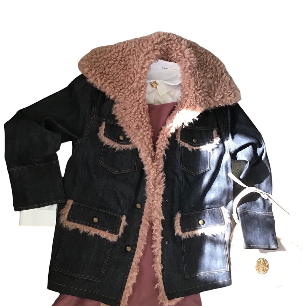 Shearling Denim jacket, BNWT, AVEC LES FILLES jacket, Size M, - Picture 2 of 9